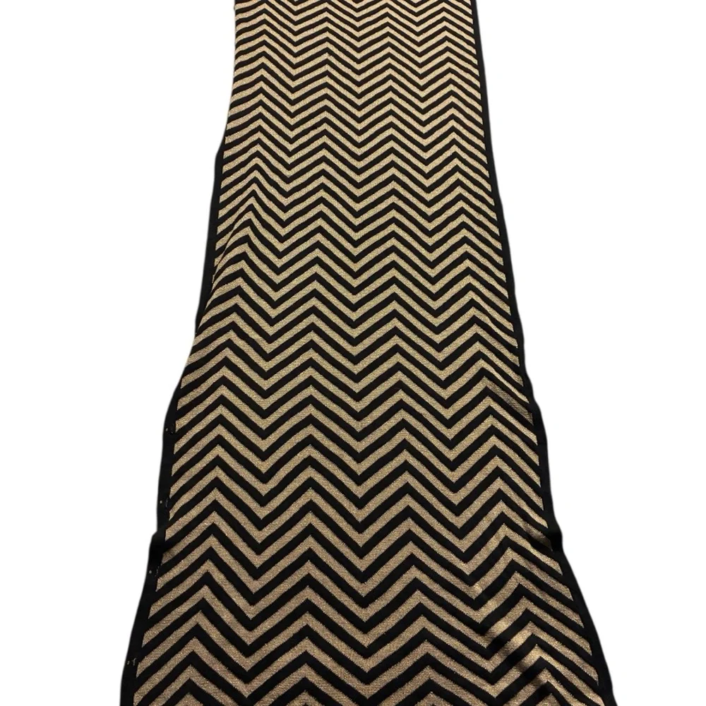 ChevronGold Lurex Shawl Patterned Black/Gold Stripes W/ Black Buttons  VTG